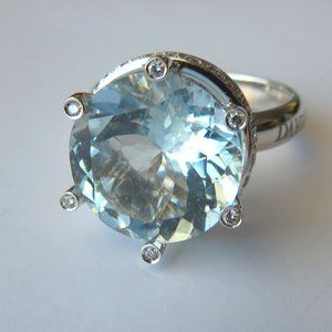DAMIANI 18K Aquamarine Diamond Minou Ring Size 7